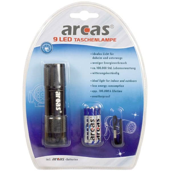 Arcas Alu 9 LED LED Mini-ficklampa batteri 65 g
