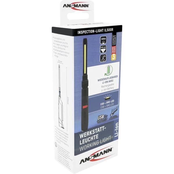 Ansmann 990-00111 Profi 500 LED Inspektionslampa för verkstad Uppladdningsbara batteri 5 W 500 lm
