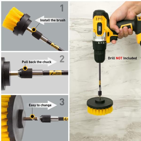 3 x Screwdriver brush set for cleaning bathrooms