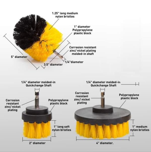 3 x Screwdriver brush set for cleaning bathrooms