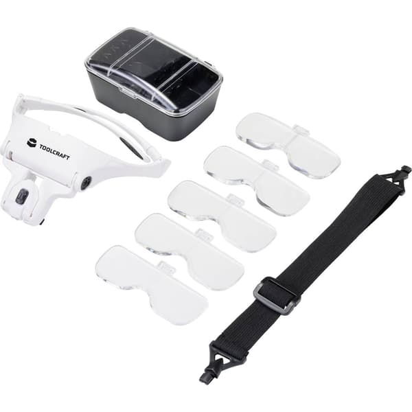 TOOLCRAFT 2469761 Förstoringsglasögon med LED-belysning Förstoringsfaktor: 3.5 x, 2.5 x, 2.0 x, 1.5 x, 1.0 x Linsstorle