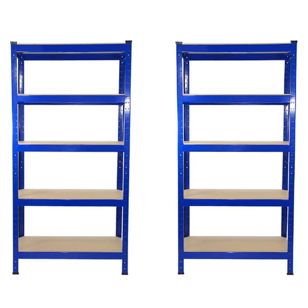 2 x T-RAX blå metalhylder 75 cm x 150 cm x 30 cm