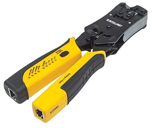 Intellinet Universal modulært stik krympeværktøj og kabeltester, 2-i-1 crimper og kabeltester: Skæringer, stripser, terminerer og tests, RJ45/RJ11/RJ1