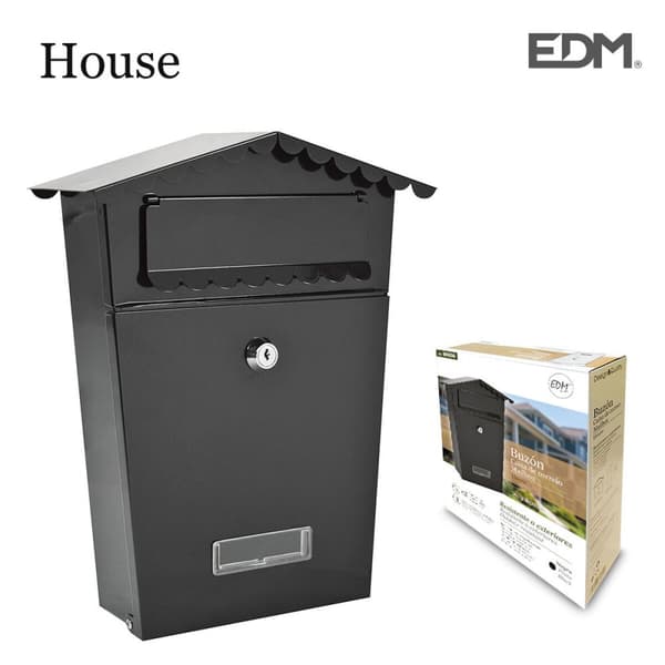 Sort Stål Postkasse EDM House 21 x 6 x 30 cm - Holdbar og elegant postkasse i sort stål til dit hjem. Beskyt din post med stil.