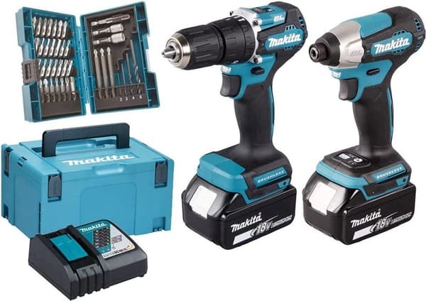 Makita DLX2414JX4 18V Combiset (DTD157Z + DHP487Z inkl 2x BL1830B batterier og oplader) i Mbox