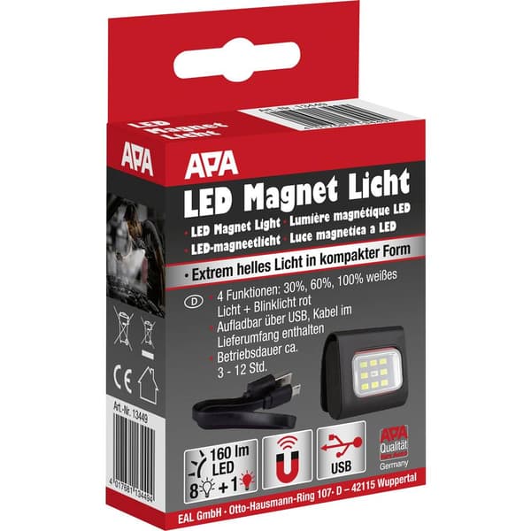 APA 13449 LED Magnet Licht LED Arbetslampa Uppladdningsbara batteri 1.8 W 160 lm