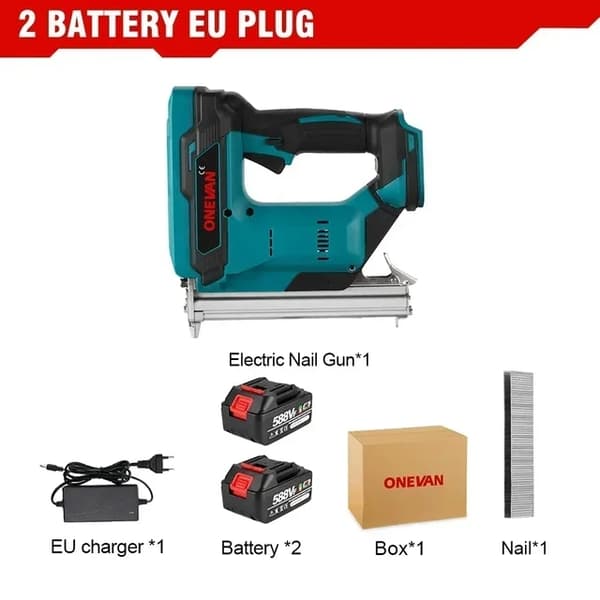 Elektrisk spikpistol, borstlös motor, trådlös, 2 Batteri EU-kontakt