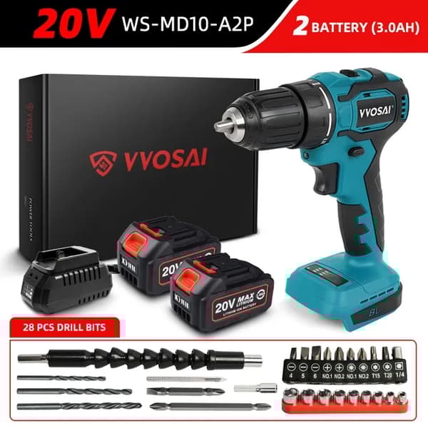 Elektrisk borr, borstlös motor, 21+1 vridmoment, WS-MD10-C2