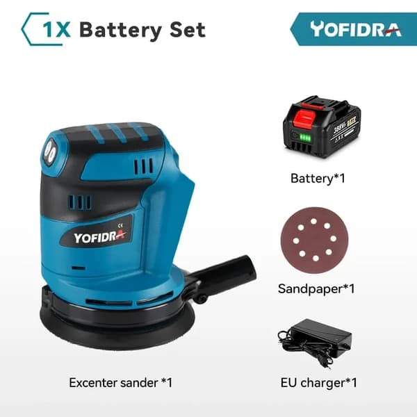 Elektrisk Orbital Sliber, 3 Hastigheder Justerbar, Trådløs Genopladelig, 1 Batteri EU-stik
