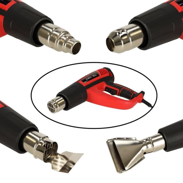 KAFUWELL Elektrisk varmepistol med temperaturstyring 0-600 grader C luftstrøm 300-500 l/min + 4 udskiftelige spidser 1850W