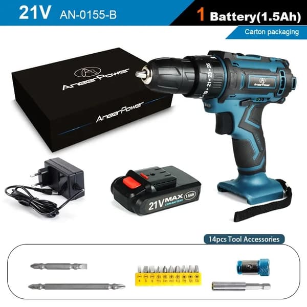 Trådløs Slagboremaskine, 2 Hastigheder, Genopladeligt 18650 Lithium Batteri, BK21VBZD1