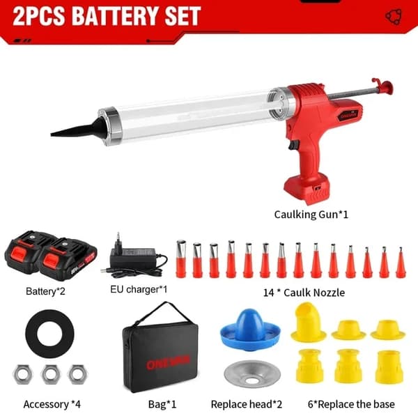 Elektrisk Fugemassepistol, 6 Hastigheder, Tryklim, 2 Batteri EU-stik