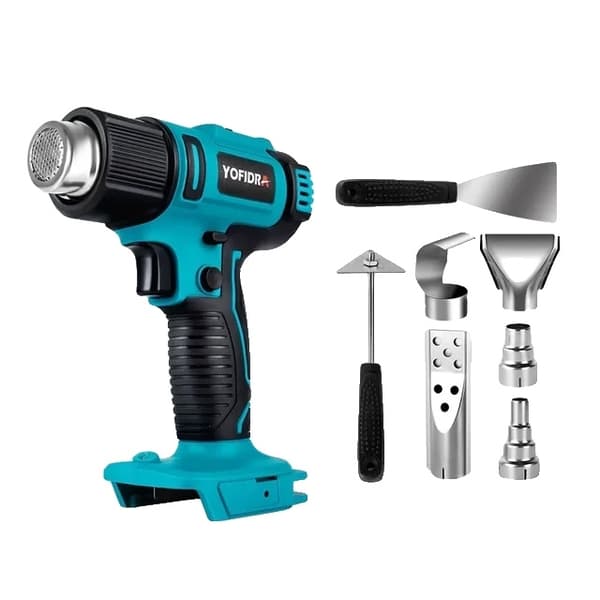 Elektrisk varmluftspistol, 2500W effekt, LED-display, genopladelig, 7 Tilbehør
