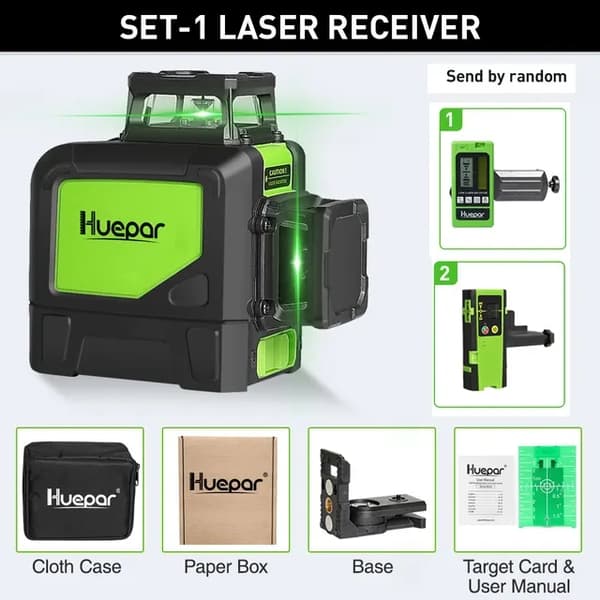 Laser Niveau, 8 Linjer, Selvnivellerende, Vandret & Lodret, Kun Laser Niveau