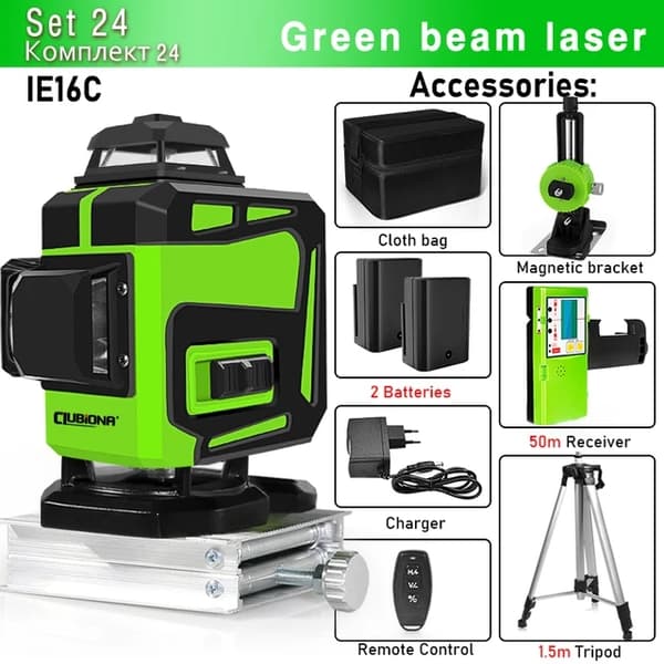 Vihreä laser-taso, 360 vaakasuora pystysuora ristiviiva, itsetasaus, IE12S DC11G