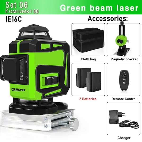 Vihreä laser-taso, 360 vaakasuora pystysuora ristiviiva, itsetasaus, IE12S DC11G