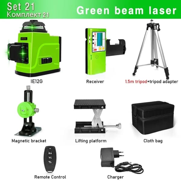 Laser Niveau, Fjernbetjening, Grøn Linje, IE12G-BL12-H15