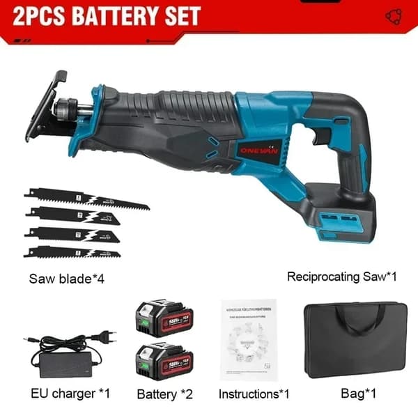 Trådlös sticksåg, 3000W effekt, justerbar hastighet, 2 Batteri EU-kontakt