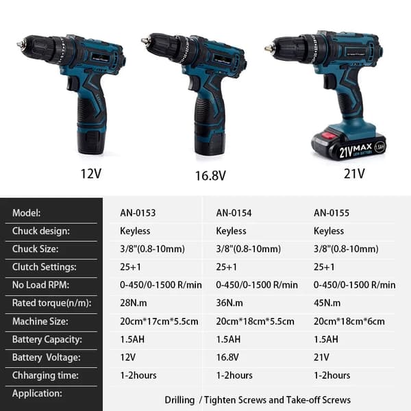 Trådløs skruetrækker, 3 funktioner, lithium batteri, BK12VBZD1