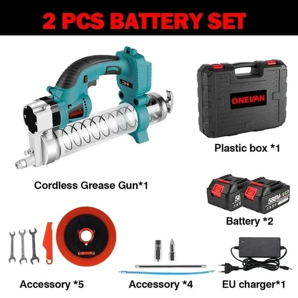 Trådløs fedtpistol, 10000PSI tryk, Kompatibel med Makita 18v batteri, 2 Batteri EU-stik