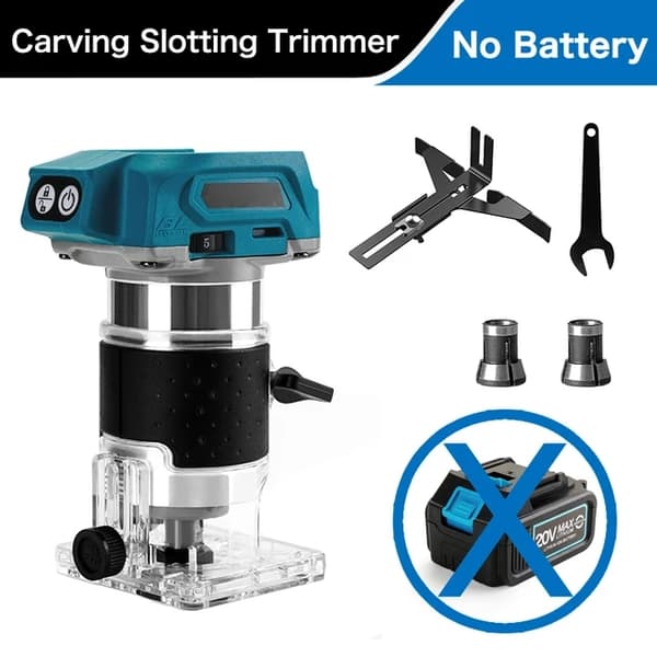 Träfräs, trådlös drift, kompatibel med Makita 18V., Ingen batteri