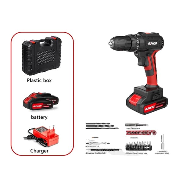 Elektrisk skruvdragare, borstlös motor, 80NM slagkraft, Röd Red/Black