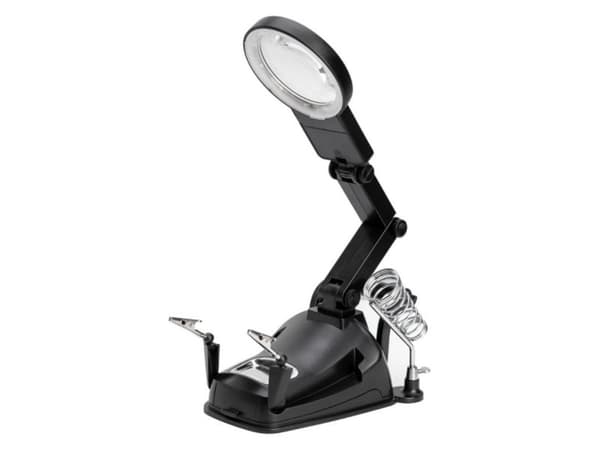 Tredje hand, station, lödhållare + LED-belyst förstoringsglas