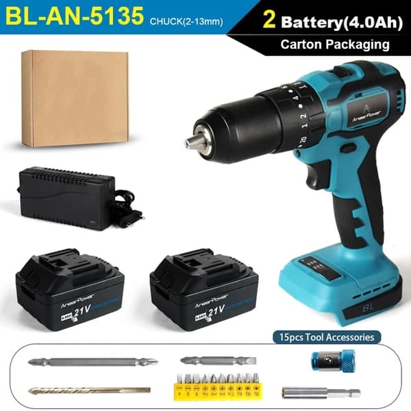 Trådlös borstlös skruvdragare, 2 hastigheter, 2-13mm elektrisk borrchuck, DLZH4AH2D