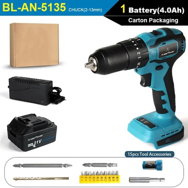 Trådlös borstlös skruvdragare, 2 hastigheter, 2-13mm elektrisk borrchuck, DLZH4AH2D