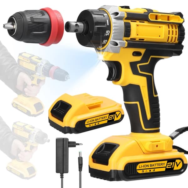 Trådløs boremaskine, børsteløs motor, 21 rotationsmuligheder, 2 Batterier 18V, EU