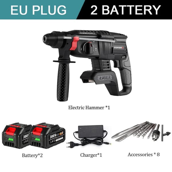 Elektrisk Hammerbor, Børsteløs Motor, Genopladelig, Mønster 2