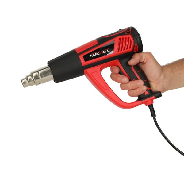 KAFUWELL Elektrisk varmepistol med temperaturstyring 0-600 grader C luftstrøm 300-500 l/min + 4 udskiftelige spidser 1850W