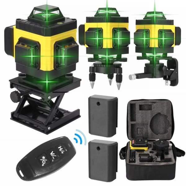 3D 360° Viivataso Laserilla, itsetasaus, IP54-vesitiivis, 12 viivan projektiointi,4D 16 riviä EU-liitin