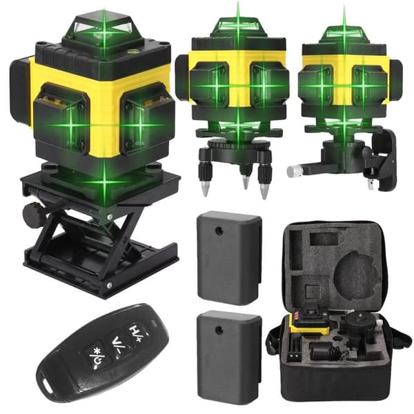 3D 360° Viivataso Laserilla, itsetasaus, IP54-vesitiivis, 12 viivan projektiointi,4D 16 riviä EU-liitin