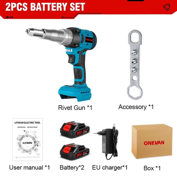 Borstlös elektrisk nitpistol, 20000N dragkraft, 88V 9000mAh batteri,2 Batteri EU-kontakt