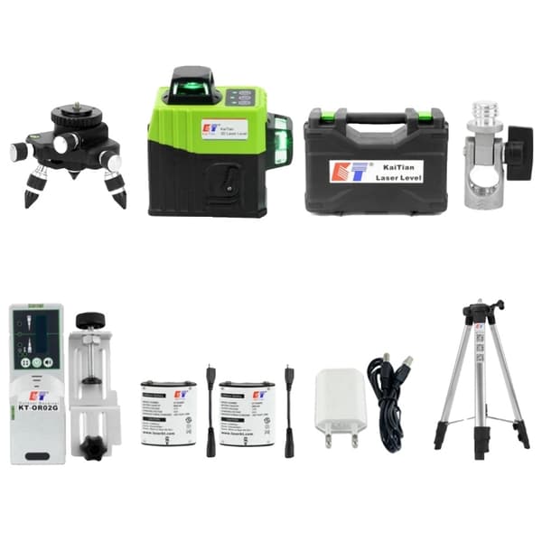 3D5 Laser Niveau, 12 Linjer, Selvnivellerende med 360-graders Rotation,Niveau Laser Linje Green Laser Tripod