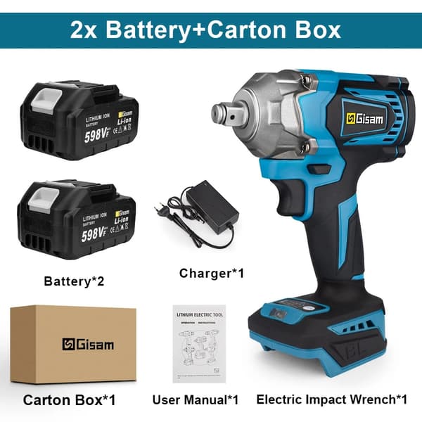 Elektrisk slagnyckel, 1200 N.M borstlös motor, trådlös 18V batterikompatibilitet.,2 st Batteri Set