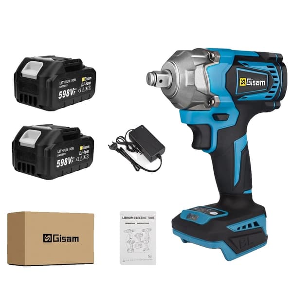 Elektrisk slagnyckel, 1200 N.M borstlös motor, trådlös 18V batterikompatibilitet.,2 st Batteri Set