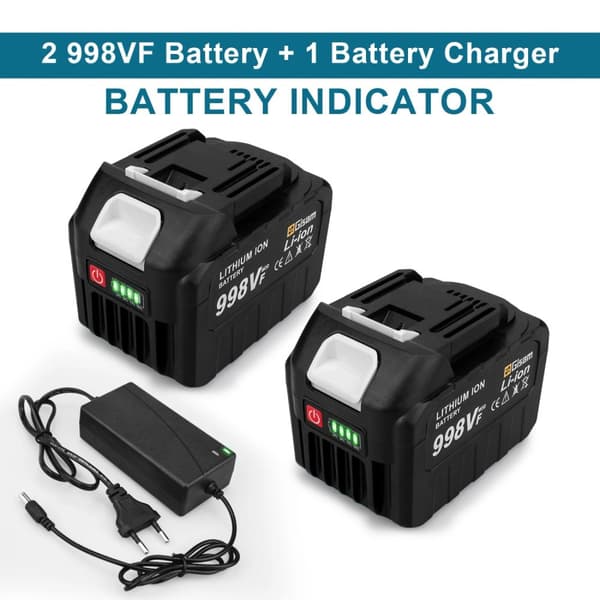 18V Litiumjonbatteri, hög kapacitet 22500mAh eller 15000mAh, kompatibelt med Makitas elverktyg,2x998VF-1xLaddare