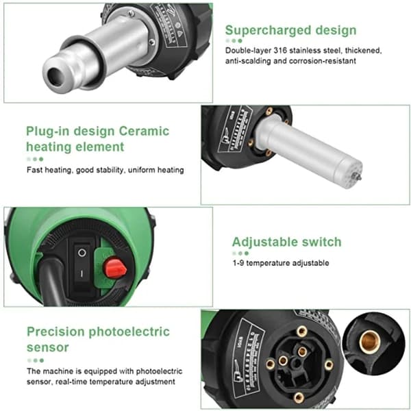 Plast Svejsevarmepistol, 40-600 ℃ Justerbar Temperatur, 1600W Effekt