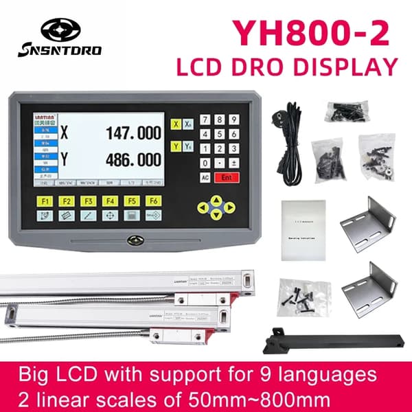 LCD DRO Display, 2-axlig precision, kompatibilitet med skala på 50mm-800mm,0,005 mm komplett kit