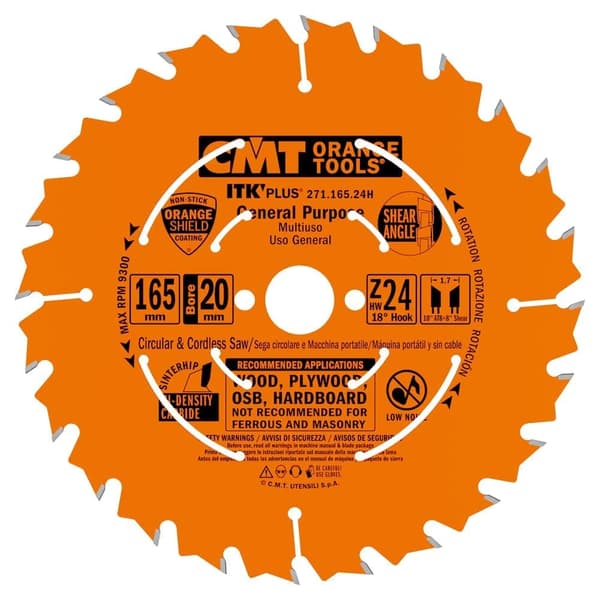 Katkaisuterä puulle CMT 271; 165x1,7x20; Z24; 18°