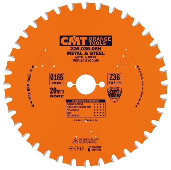 Katkaisulaikka metalli CMT 226; 165x1,5x20; Z36; 0°