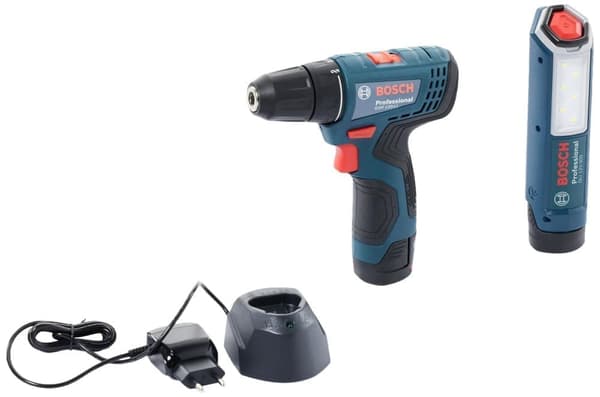 Pora/ruuvinväännin Bosch GSR 120-Li; 12 V; 2x2,0 Ah akku + Taskulamppu GLI 12V-300