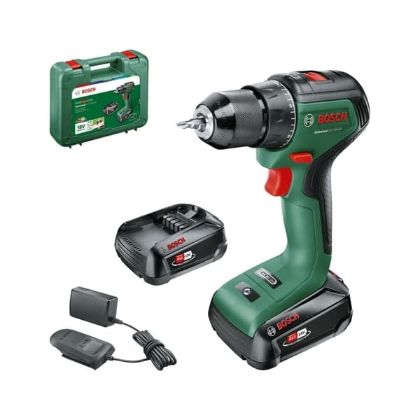 Pora/ruuvinväännin Bosch UniversalDrill 18V-60; 18 V; 2x2,0 Ah akku