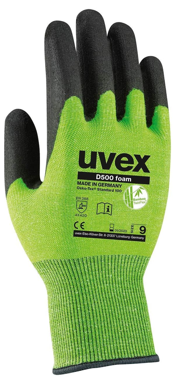 Työkäsineet Uvex D500; D/5; HPE; 9 koko; vihreä