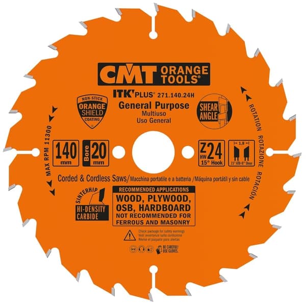 Katkaisuterä puulle CMT ITK-Plus® 271; 140x1,8x20; Z24; 15°