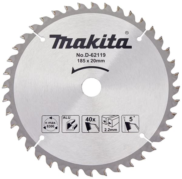 Pöyrösahantetä alumiinille Makita; 185x2,2x30,0 mm; Z40; 5°