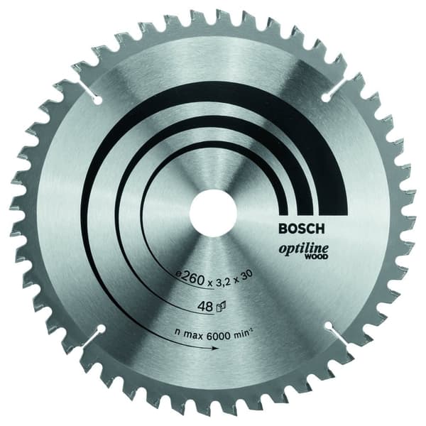 Katkaisuterä puulle Bosch OPTILINE WOOD; 260x3,2x30,0 mm; Z48; 15°