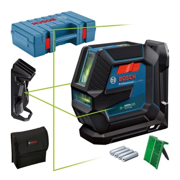 Linjalaser Bosch GLL 2-15 G + tarvikkeet musta, Sininen